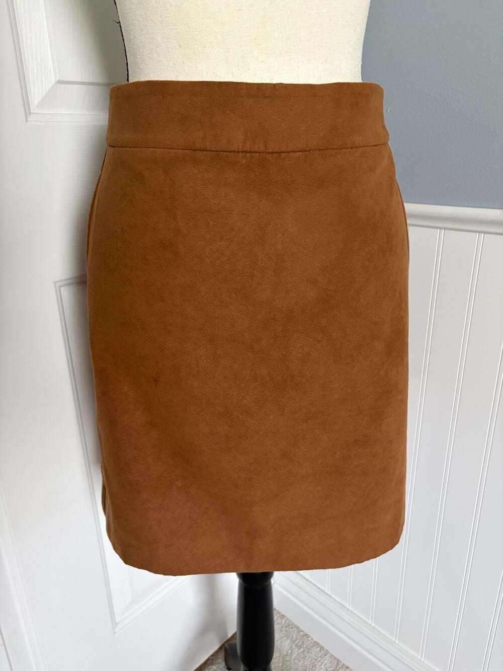 J.Crew Faux Suede A-Line Mini Skirt with Pockets in Cognac